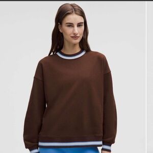 lululemon athletica Brown Relaxed Crewneck Sweatshirt with Blue-Trim